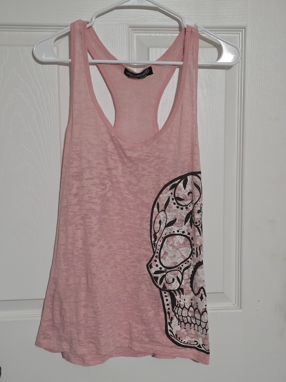 Metal Mulisha Pink Racerback Tank with Black Skull Print